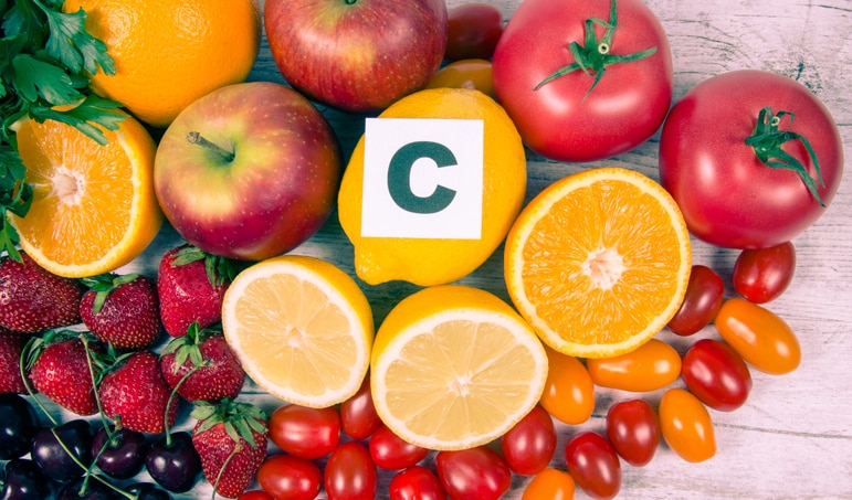 Fruit and vegetables containing vitamin c. The concept of healthy eating.