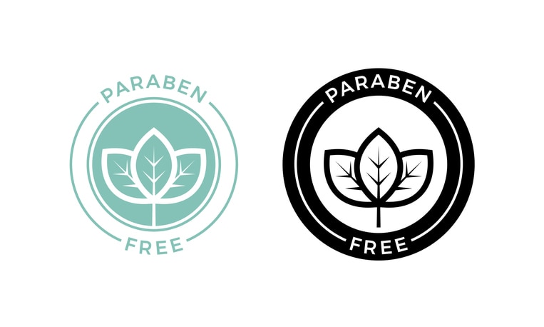 Paraben free label. Vector logo skincare cosmetic or skin and health safe product with no paraben package design