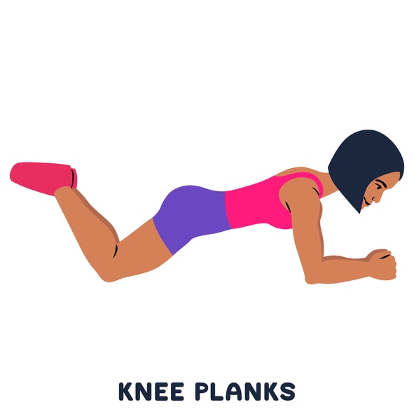 Knee planks. Sport exersice. Silhouettes of woman doing exercise. Workout, training Vector illustration