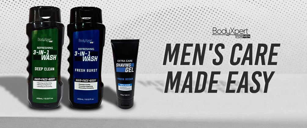 bodyxpert, whitening wash, facial wash stretchmark lotion, firming lotion, men care