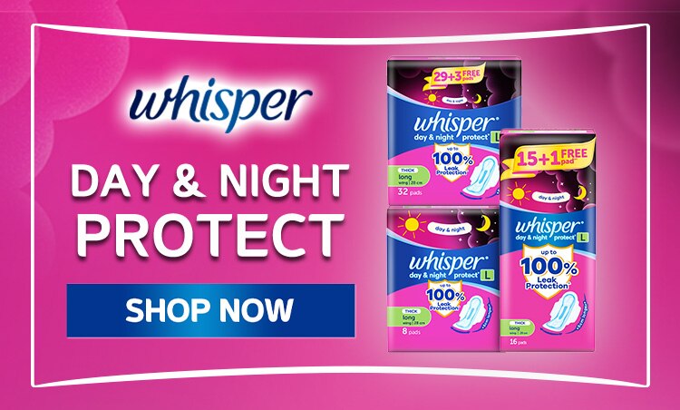 whisper, sanitary napkin, period, long napkin, heavy flow napkin