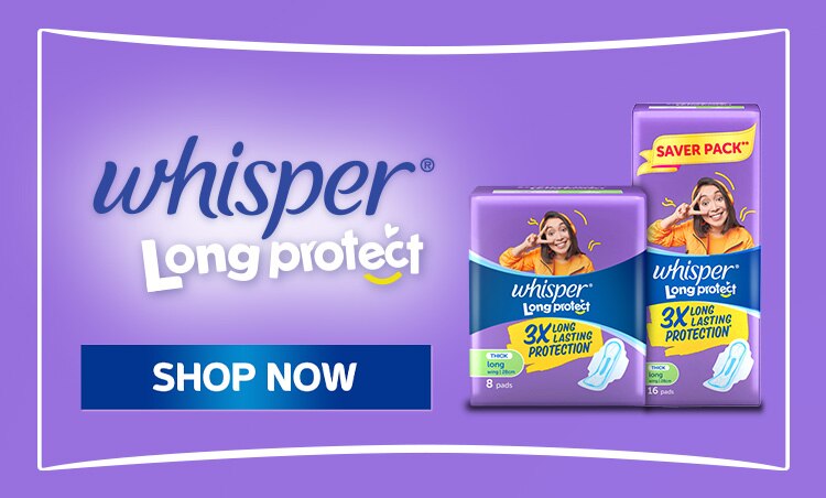 whisper, sanitary napkin, period, long napkin, heavy flow napkin