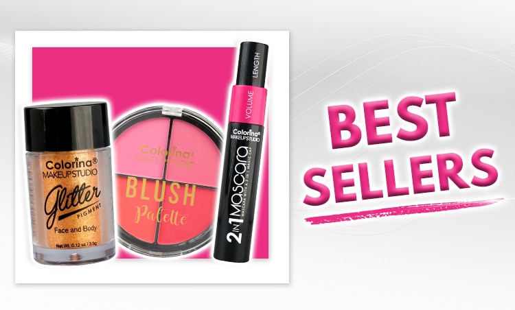 colorina, blush, eyebrow, makeup glitter, liquid eyeliner, loose powder, eyeshadow primer, foundation, concealer, liptint