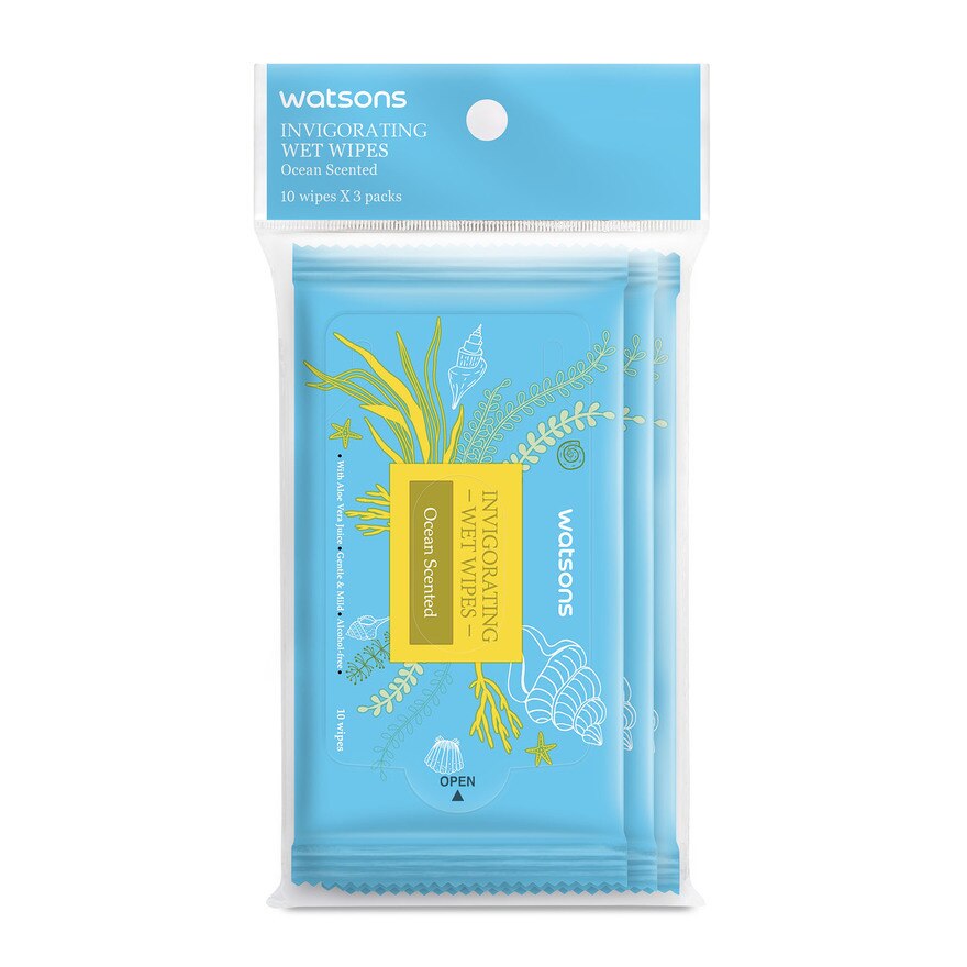 WATSONSInvigorating Wet Wipes Ocean Scented 3x10 Sheets,