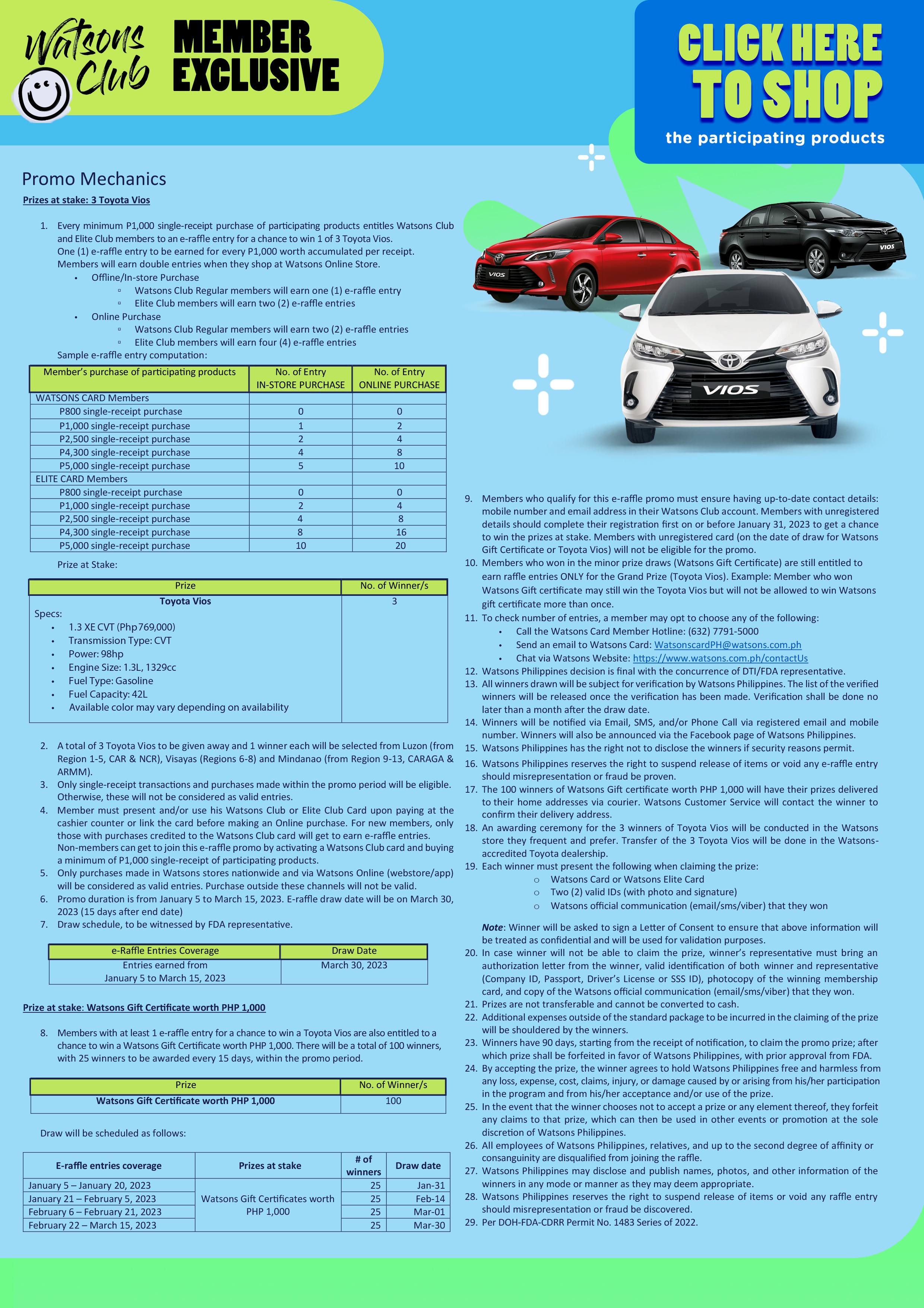 Vios Food Raffles Win a brand new Toyota Vios! | Watsons Philippines