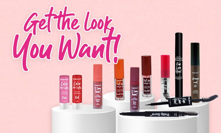 pretty secret, makeup, lip and cheek tint, mascara, eyebrows