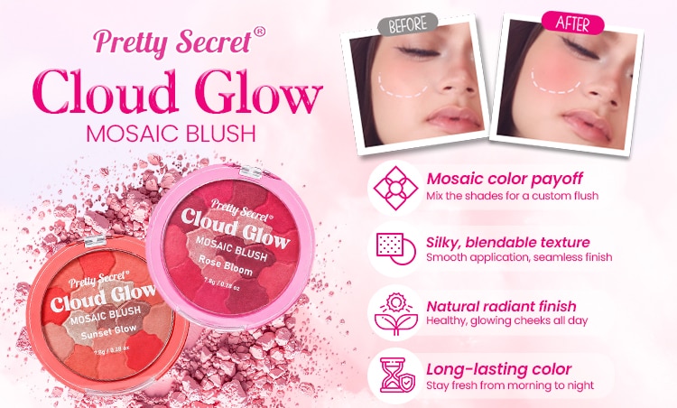 pretty secret, makeup, liptint, lipstick, oil blotting paper, makeup primer, mosaic blush, skin care, sunscreen image