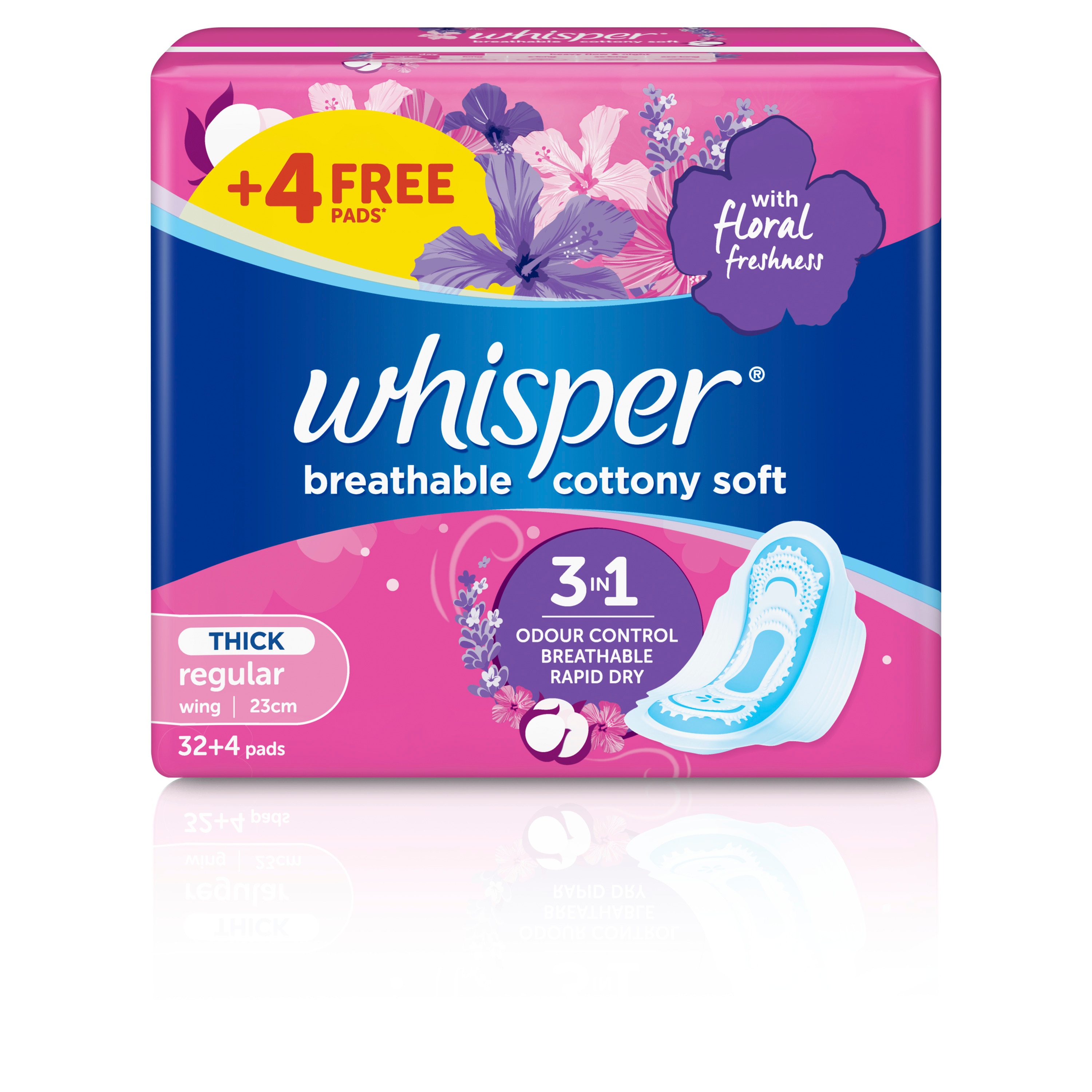 WHISPER, Cottony Super Heavy Flow / XX-Long Overnight Wings 3 Pads  [SANITARY NAPKIN]