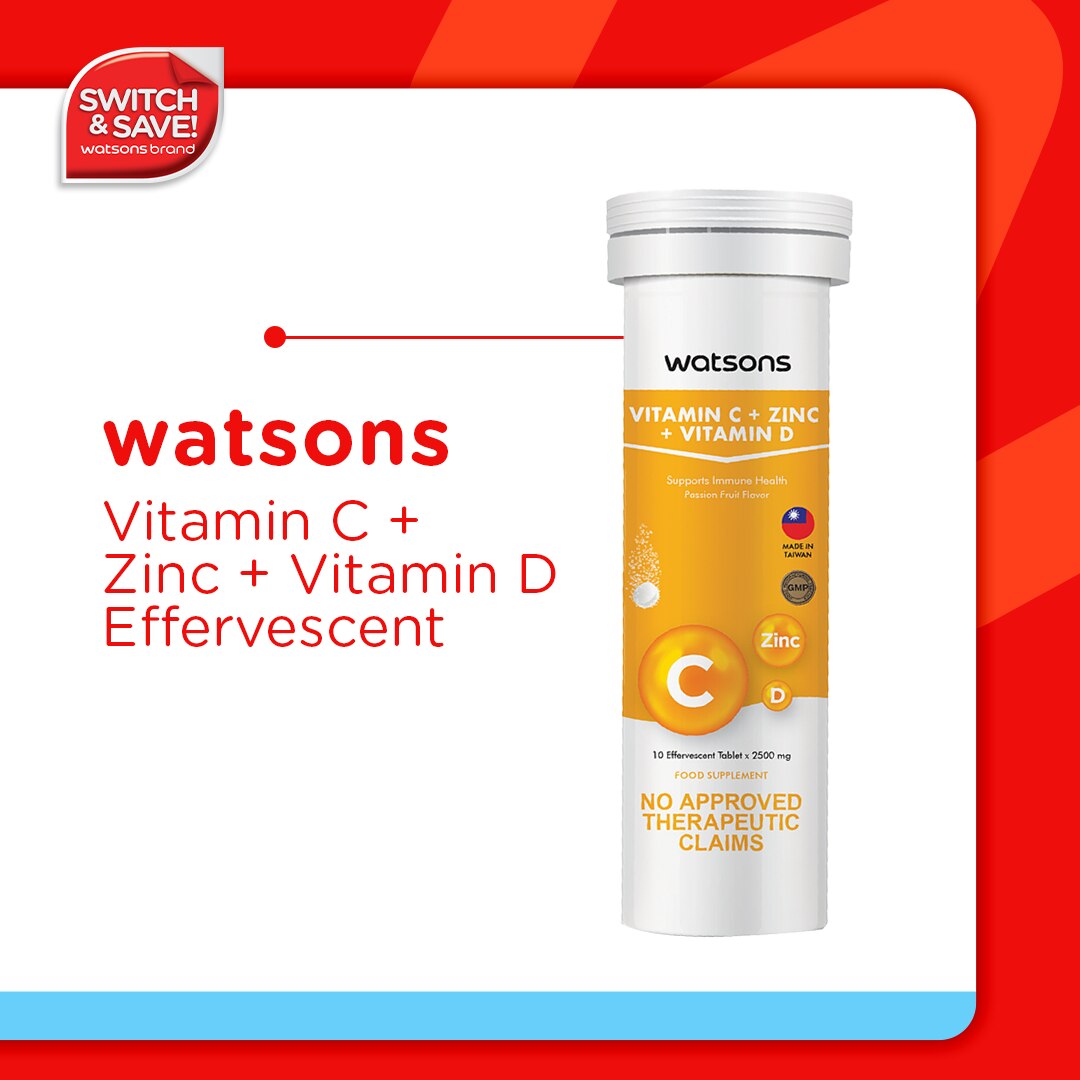 WATSONS, Vitamin C + Zinc + Vitamin D 2500mg per Effervescent Tablet | Watsons Philippines WATSONS, Vitamin C + Zinc + Vitamin D 2500mg per Effervescent Tablet | Watsons Philippines